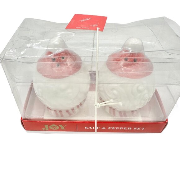 Joy Santa Face Ceramic Salt and Pepper Shaker Set Peppermint Christmas NIB - Picture 8 of 12